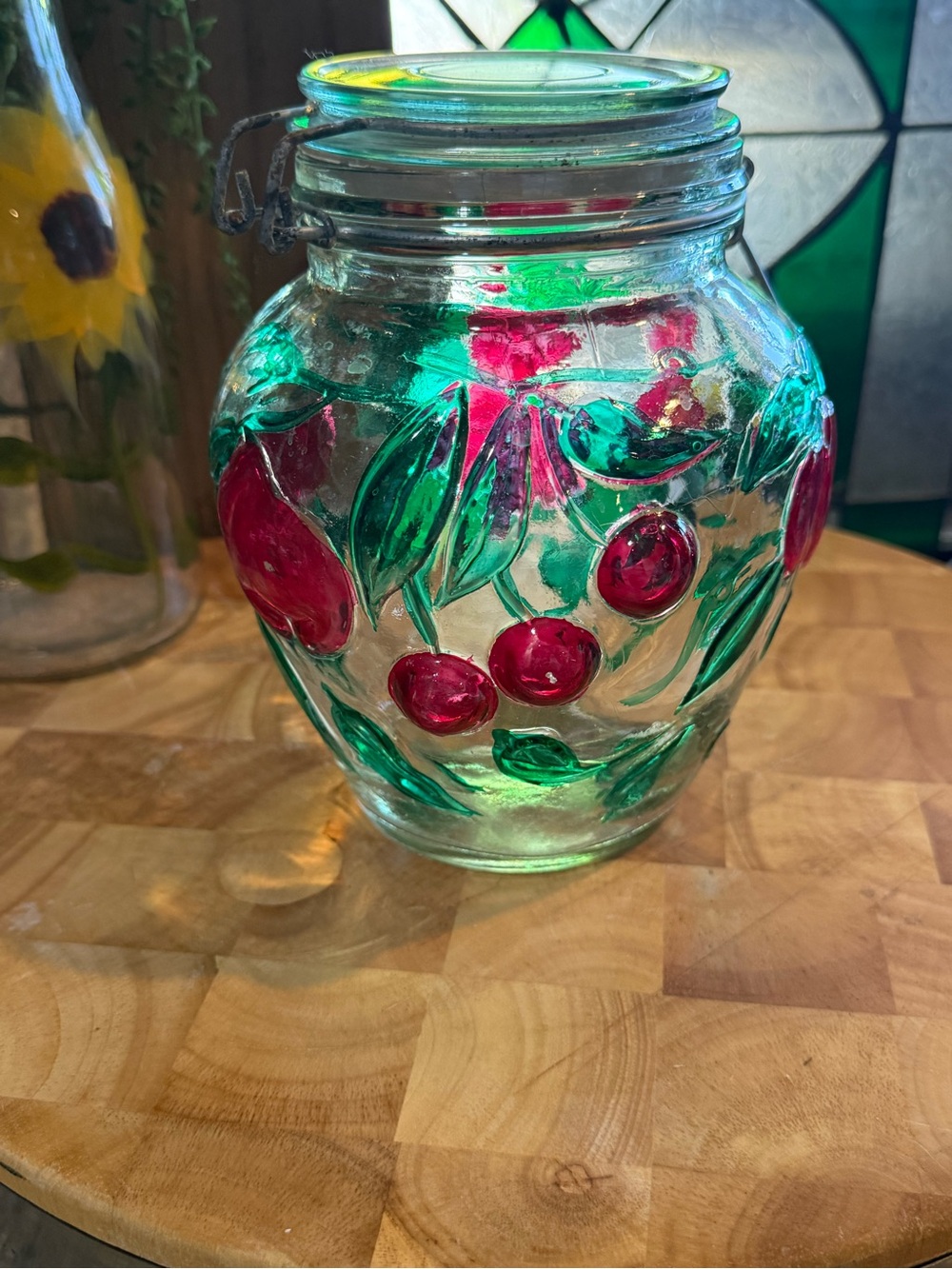 Vintage Hand-Painted Fruit Canister with Clamp Lid - 7”